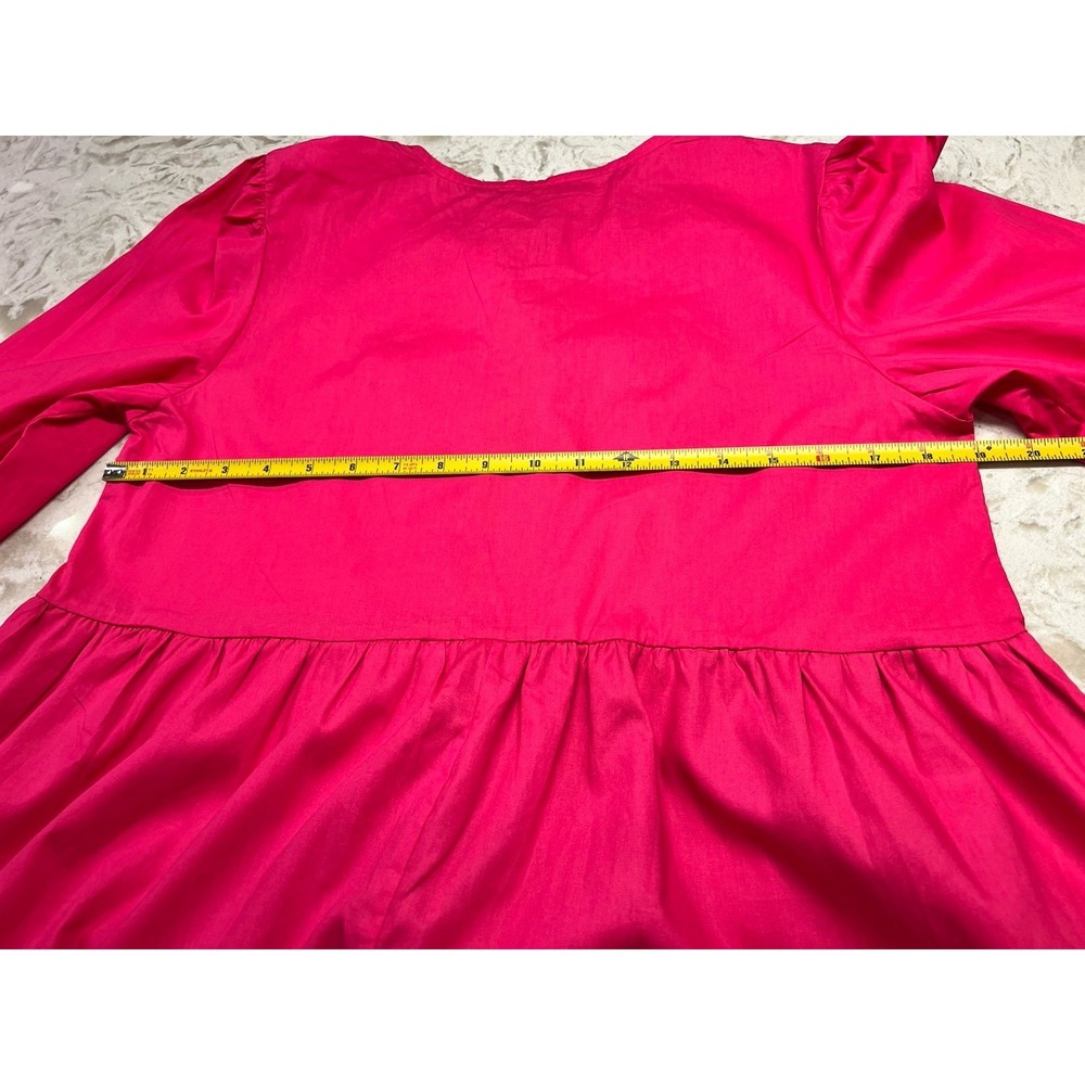 Pink Cotton Babydoll Mini Dress Puff Sleeves Tie Front Sz M Y2K - Picture 5 of 6